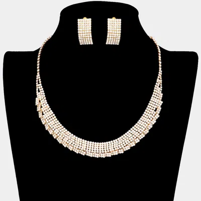 Fashnzfab Crystal Rhinestone Pave Collar Necklace Clip On Earring Set In Metallic