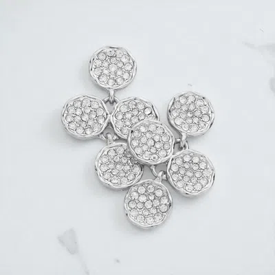 Fashnzfab Crystal Rhinestone Pave Disk Cluster Earrings - Rhodium In Silver