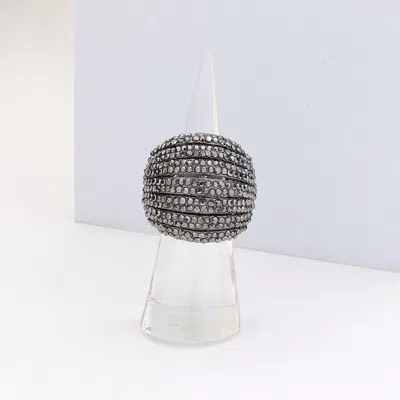 Fashnzfab Crystal Rhinestone Pave Dome Stretch Ring In Blue
