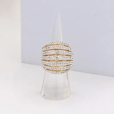 Fashnzfab Crystal Rhinestone Pave Dome Stretch Ring In Metallic