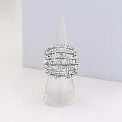 Fashnzfab Crystal Rhinestone Pave Dome Stretch Ring In Silver