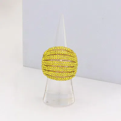 Fashnzfab Crystal Rhinestone Pave Dome Stretch Ring In Yellow