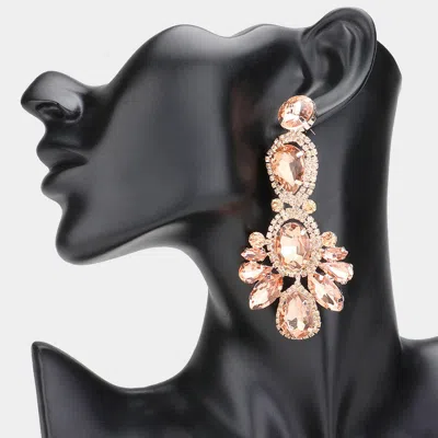 Fashnzfab Crystal Rhinestone Pave Drop Evening Earrings - Peach, Rose Gold