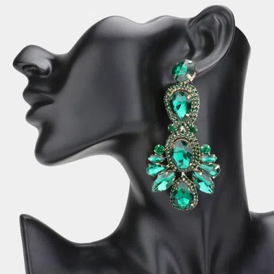Fashnzfab Crystal Rhinestone Pave Drop Evening Earrings In Green