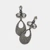 Fashnzfab Crystal Rhinestone Pave Droplet Cutout Evening Earrings - Black Diamond In Black