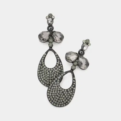 Fashnzfab Crystal Rhinestone Pave Droplet Cutout Evening Earrings - Black Diamond