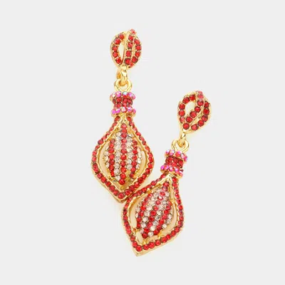 Fashnzfab Crystal Rhinestone Pave Droplet Evening Earrings - Red In Gold