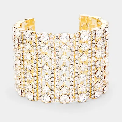 Fashnzfab Crystal Rhinestone Pave Evening Cuff Bracelet In Gold