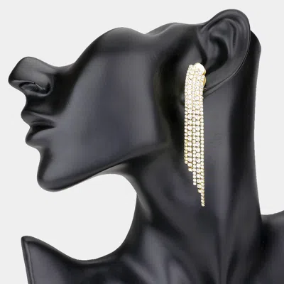 Fashnzfab Crystal Rhinestone Pave Fringe Clip On Evening Earrings In Gold