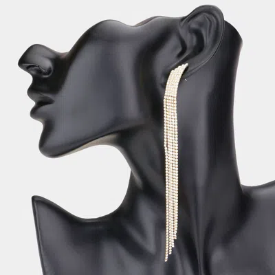 Fashnzfab Crystal Rhinestone Pave Fringe Evening Earrings - Clear, Gold