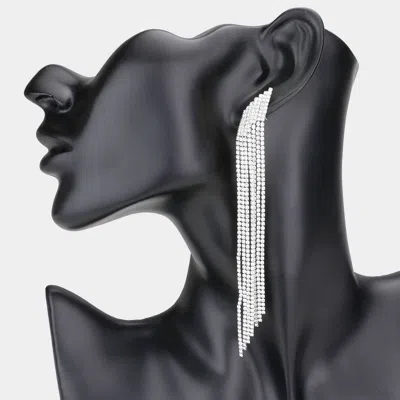 Fashnzfab Crystal Rhinestone Pave Fringe Evening Earrings - Clear, Silver