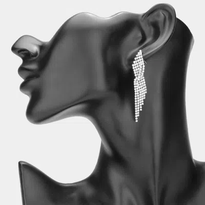 Fashnzfab Crystal Rhinestone Pave Fringe Evening Earrings In Silver