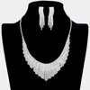 Fashnzfab Crystal Rhinestone Pave Fringe Necklace In Silver