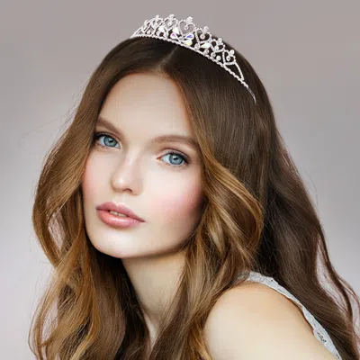 Fashnzfab Crystal Rhinestone Pave Heart Princess Tiara In Pattern