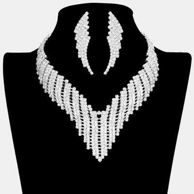 Fashnzfab Crystal Rhinestone Pave Jagged Collar Evening Necklace In Metallic