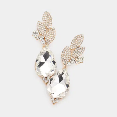 Fashnzfab Crystal Rhinestone Pave Leaf Teardrop Evening Earrings In Gold