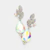 Fashnzfab Crystal Rhinestone Pave Leaf Teardrop Evening Earrings In Multi