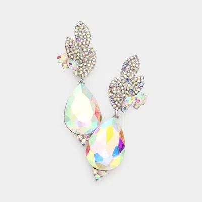 Fashnzfab Crystal Rhinestone Pave Leaf Teardrop Evening Earrings In Multi