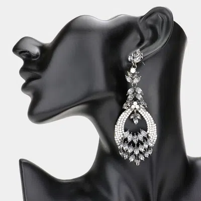 Fashnzfab Crystal Rhinestone Pave Petal Cluster Drop Evening Earrings - Black Diamond