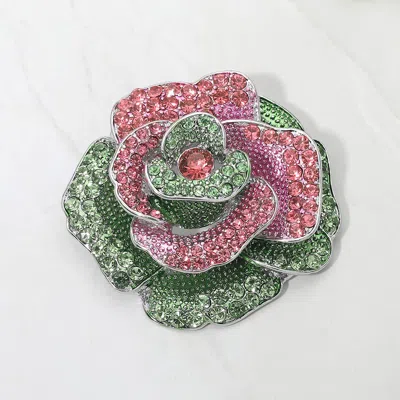 Fashnzfab Crystal Rhinestone Pave Rose Brooch In Multi