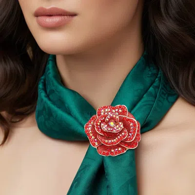 Fashnzfab Crystal Rhinestone Pave Rose Pin Brooch In Metallic