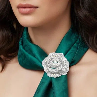 Fashnzfab Crystal Rhinestone Pave Rose Pin Brooch In Multi