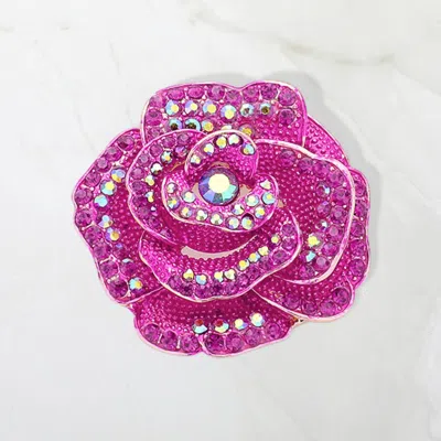 Fashnzfab Crystal Rhinestone Pave Rose Pin Brooch In Red