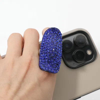 Fashnzfab Crystal Rhinestone Pave Stretch Cocktail Ring In Blue
