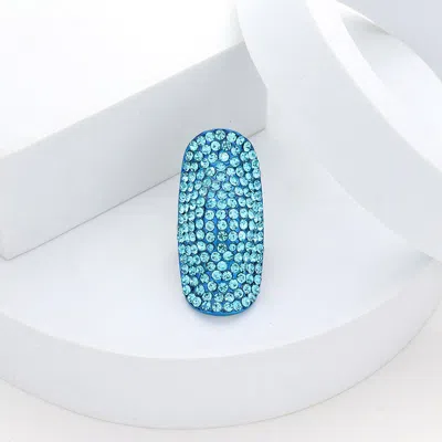 Fashnzfab Crystal Rhinestone Pave Stretch Cocktail Ring In Blue