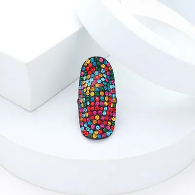Fashnzfab Crystal Rhinestone Pave Stretch Cocktail Ring In Blue
