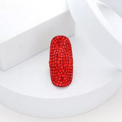 Fashnzfab Crystal Rhinestone Pave Stretch Cocktail Ring In Red