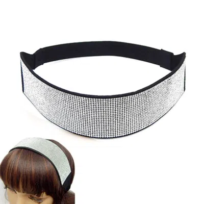 Fashnzfab Crystal Rhinestone Pave Stretch Headband In Black
