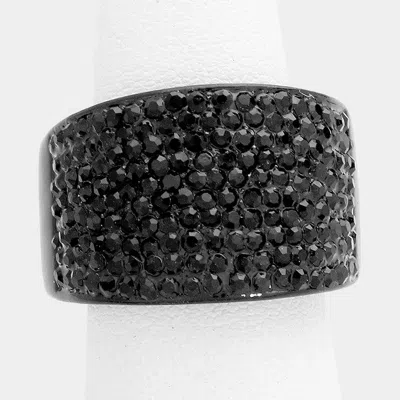 Fashnzfab Crystal Rhinestone Pave Stretch Ring - Black