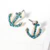 Fashnzfab Crystal Rhinestone Paved Anchor Stud Earrings - Blue Zircon In Blue