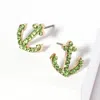 Fashnzfab Crystal Rhinestone Paved Anchor Stud Earrings In Green
