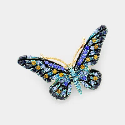 Fashnzfab Crystal Rhinestone Paved Butterfly Pin Brooch In Blue