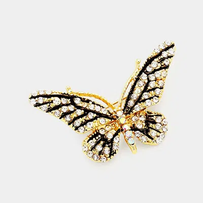 Fashnzfab Crystal Rhinestone Paved Butterfly Pin Brooch In Metallic