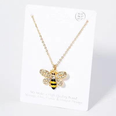 Fashnzfab Crystal Rhinestone Paved Enamel Honey Bee Pendant Necklace In Gold