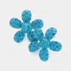 Fashnzfab Crystal Rhinestone Paved Flower Stud Earrings - Blue Zircon, Teal In Metallic