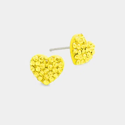 Fashnzfab Crystal Rhinestone Paved Heart Stud Earrings In Yellow