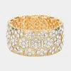 Fashnzfab Crystal Rhinestone Paved Honey Comb Evening Stretch Bracelet Clear, Gold In Multi