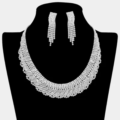 Fashnzfab Crystal Rhinestone Paved Layered Collar Necklace In Silver