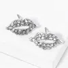 Fashnzfab Crystal Rhinestone Paved Lips Stud Earrings - Clear, Rhodium In Metallic