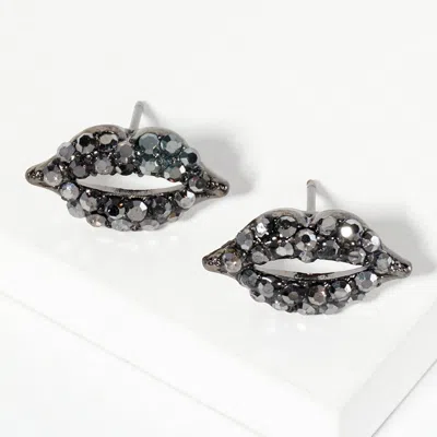 Fashnzfab Crystal Rhinestone Paved Lips Stud Earrings In Blue