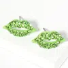 Fashnzfab Crystal Rhinestone Paved Lips Stud Earrings In Green