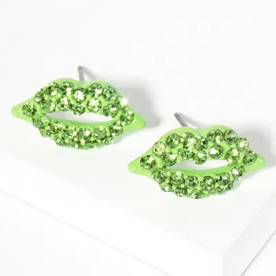 Fashnzfab Crystal Rhinestone Paved Lips Stud Earrings In Green