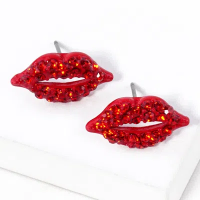 Fashnzfab Crystal Rhinestone Paved Lips Stud Earrings In Multi