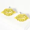 Fashnzfab Crystal Rhinestone Paved Lips Stud Earrings In Yellow