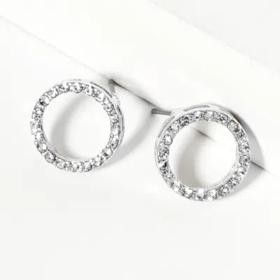Fashnzfab Crystal Rhinestone Paved Open Circle Stud Earrings In Silver