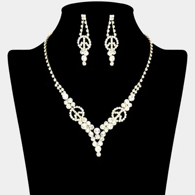 Fashnzfab Crystal Rhinestone Peace Symbol Necklace In Gold